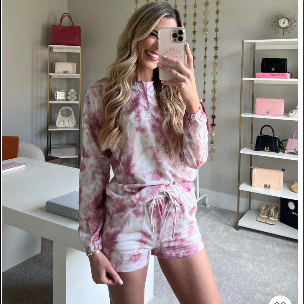 Goodnight Macaroon Pink Tie-dye Two Piece Set